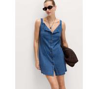 M&S Linen Rich Square Neck Button Through Mini Shift Dress Indigo