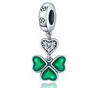 M&S Love Heart Luck Charm Four Leaf Clover Charm Bead Pendant, 925 Sterling Silver Dangle Charm, Compatible With Pandora & European Bracelet …