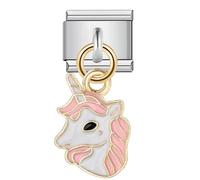 M&S Lucky Four Leaf Clover Star Unicorn Sister Football Stainless Steel 9mm Italian Link Charm Compatible With Nomination Bracelet (Unicorn Pony Horse)