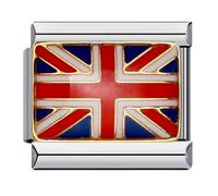 M&S Lucky Hamsa Fatima Evil Eye Heart Flag Country Mother Daughter Stainless Steel 9mm Italian Link Charm Compatible With Nomination Bracelet (UK Union Jack GB)