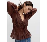 M&S Lyocell Rich V-Neck Shirred Blouse Conker
