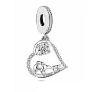 M&S Mamma Bear Charm Mum Mother Child Cub Love Heart Charm Bead Pendant, 925 Sterling Silver Dangle Charm, Compatible With Pandora & European Bracelet …