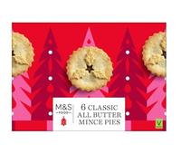 M&S Marks & Spencer Classic All Butter Mince Pies, Deep Filled Spiced, 6 Pies, 334g in BRITISH GOODS store box. Traditional British Christmas treat. Luxury Premium MInce Pies *Vegetarian*