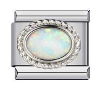 M&S Month Birth Year Birthday Stone Anniversary Birthstone Crystal Silver Gold 9mm Italian Link Charm Compatible With Nomination Bracelet (October Opal)