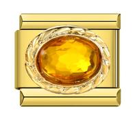 M&S Month Birth Year Birthday Stone Anniversary Birthstone Crystal Silver Gold 9mm Italian Link Charm Compatible With Nomination Bracelet (18k Citrine)