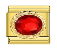 M&S Month Birth Year Birthday Stone Anniversary Birthstone Crystal Silver Gold 9mm Italian Link Charm Compatible With Nomination Bracelet (18k Ruby)