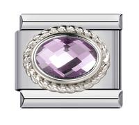 M&S Month Birth Year Birthday Stone Anniversary Birthstone Crystal Silver Gold 9mm Italian Link Charm Compatible With Nomination Bracelet (February Amethyst)