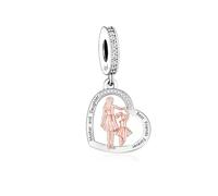 M&S Mother Daughter Charm Best Friends Forever Love Heart Charm Bead Pendant, 925 Sterling Silver Dangle Charm, Compatible With Pandora & European Bracelet …