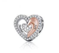 M&S Mother Son charm Split Rose Gold Silver Love Heart Charm Bead Pendant, 925 Sterling Silver Dangle Charm, Compatible With Pandora & European Bracelet …