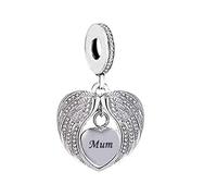 M&S Mum Angel Wings Love Heart Charm Bead Pendant, 925 Sterling Silver Dangle Charm, Compatible With Pandora & European Bracelet …