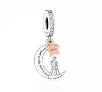 M&S Mum Charm Love You To The Moon And Back Star Moon Heart Charm Bead Pendant, 925 Sterling Silver Dangle Charm, Compatible With Pandora & European Bracelet …