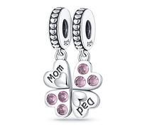M&S Mum Dad Charm Mom Four Leaf Clover Love Heart Charm Bead Pendant, 925 Sterling Silver Dangle Charm, Compatible With Pandora & European Bracelet …