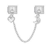M&S Mum Dad Niece Sister Aunt Family Safety Chain Star Moon Gold Silver Stainless Steel 9mm Italian Link Charm Compatible With Nomination Bracelet (Heart Moon Safety Chain Silver)