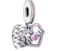 M&S Mum Mom Charm All Of My Love Heart Pink Crystal Charm Bead Pendant, 925 Sterling Silver, Compatible With Pandora & European Bracelet …