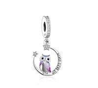 M&S Never Give Up Charm Wise Owl Moon Star University Graduation Charm Bead Pendant, 925 Sterling Silver Dangle Charm, Compatible With Pandora & European Bracelet …