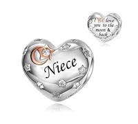 M&S Niece I Love You To The Moon And Back Love Heart Charm Bead Pendant, 925 Sterling Silver Dangle Charm, Compatible With Pandora & European Bracelet …