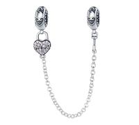 M&S Padlock Love Heart Safety Chain Charm Lock Key Bead Pendant 925 Sterling Silver Dangle Compatible With Pandora & European Bracelet