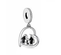 M&S Penguin Family Charm Mum Dad Children Love Heart Charm Bead Pendant, 925 Sterling Silver Dangle Charm, Compatible With Pandora & European Bracelet …