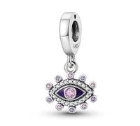 M&S Pink Evil Eye Charm Protection Hamsa Luck Pave Charm Bead Pendant, 925 Sterling Silver Dangle Charm, Compatible With Pandora & European Bracelet …