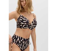 M&S Printed Underwired Plunge Bikini Top (D-G) Brown Mix