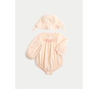 M&S Pure Cotton Candy Stripe Woven Paddler with Hat (0-24 Mths) Tea Rose