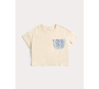 M&S Pure Cotton Cross Stitch Pocket T-Shirt Light Cream