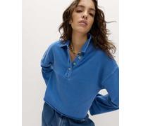 M&S Pure Cotton Henley Sweatshirt China Blue