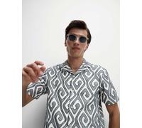 M&S Pure Cotton Jacquard Ikat Print Shirt Blue Mix