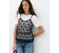 M&S Pure Cotton Lace Double Layer T-Shirt White Mix