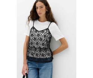 M&S Pure Cotton Lace Double Layer T-Shirt White Mix
