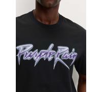 M&S Pure Cotton Purple Rain Graphic T-Shirt Black