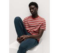 M&S Pure Cotton Textured Stripe Pyjama Set Orange Mix
