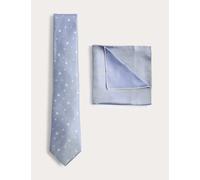 M&S Pure Silk Ditsy Floral Tie and Handkerchief Set Pale Blue
