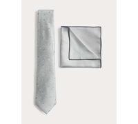 M&S Pure Silk Ditsy Floral Tie and Handkerchief Set Sage