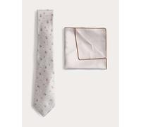 M&S Pure Silk Ditsy Floral Tie and Handkerchief Set Stone
