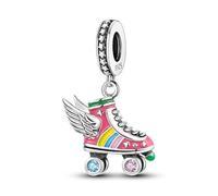 M&S Roller Skates Charm Rainbow Pride Angel Wings LBGT Bead Pendant, 925 Sterling Silver Dangle Charm, Compatible With Pandora & European Bracelet …