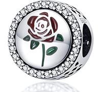 M&S Rose Charm Flower Roses Love You Valentines Charm Bead Pendant, 925 Sterling Silver Dangle Charm, Compatible With Pandora & European Bracelet …