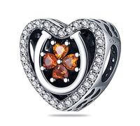 M&S Ruby Red Horseshoe Love Heart Charm Good Luck Four Leaf Clover Gem Charm Bead Pendant, 925 Sterling Silver Dangle Charm, Compatible With Pandora & European Bracelet …