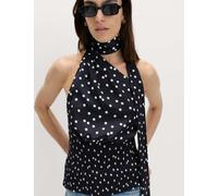 M&S Satin Scarf Detail Shirred Top Black Mix