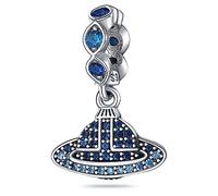 M&S Saturn Orb Charm Blue Pave Planet Charm Bead Pendant, 925 Sterling Silver Dangle Charm, Compatible With Pandora & European Bracelet …