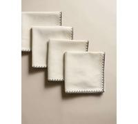 M&S Set of 4 Pure Cotton Blanket Stitch Napkins Natural Mix