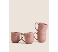 M&S Set of 4 Textured Stripe Mugs Pink