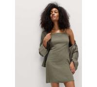 M&S Square Neck Mini Shift Dress with Linen Dark Khaki