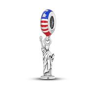 M&S Statue Of Liberty USA Charm America Stars Stripes Charm Bead Pendant, 925 Sterling Silver Dangle Charm, Compatible With Pandora & European Bracelet