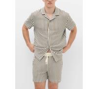 M&S Striped Knit Textured Cotton Blend Shorts Ecru