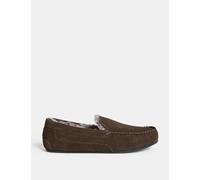 M&S Suede Fleece Lined Moccasin Slippers Dark Brown