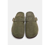 M&S Suede Scallop Edge Strap Clogs Olive