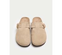 M&S Suede Scallop Edge Strap Clogs Sand