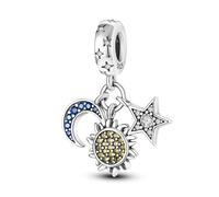 M&S Sun Moon Star Charm Crytal Pave Sky Blue Yellow Star Charm Bead Pendant, 925 Sterling Silver Dangle Charm, Compatible With Pandora & European Bracelet …