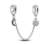 M&S Sun Moon Star Charm Sky Starry Celestial Night Safety Chain Charm Bead Pendant, 925 Sterling Silver Dangle Charm, Compatible With Pandora & European Bracelet
